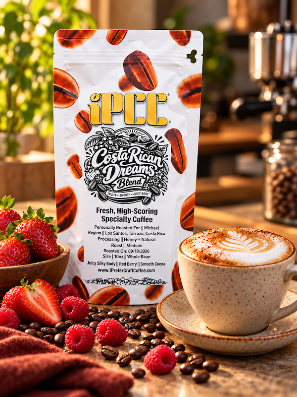 Costa Rican coffee blend, Costa Rican Dreams with fresh strawberries and raspberries