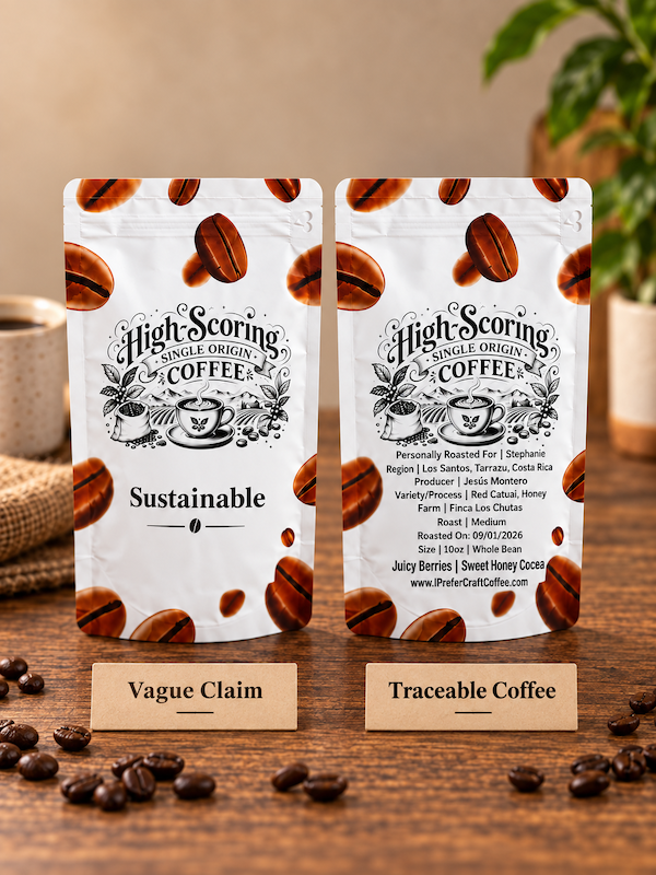 Sustainable coffee beans online compared to a traceable named-farm coffee